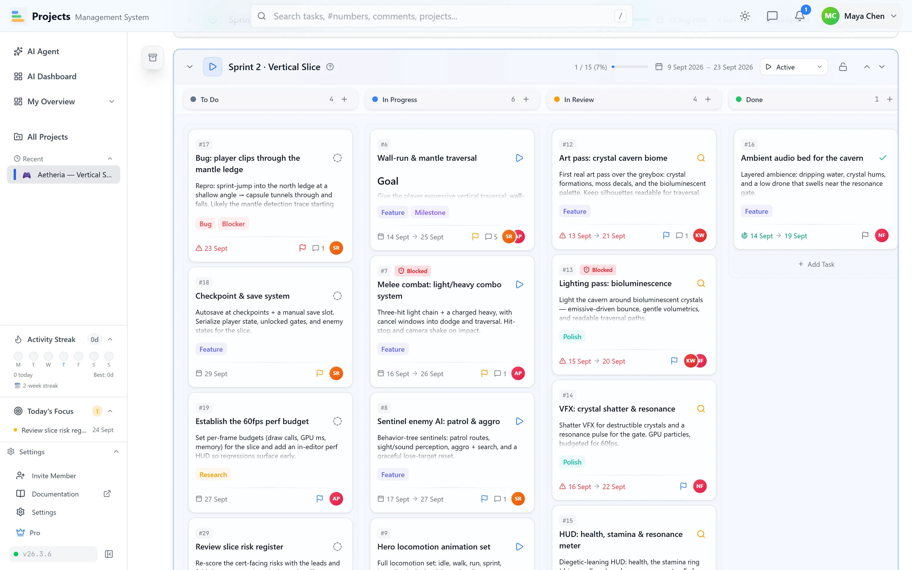 Projects.ink sprint board — the real app