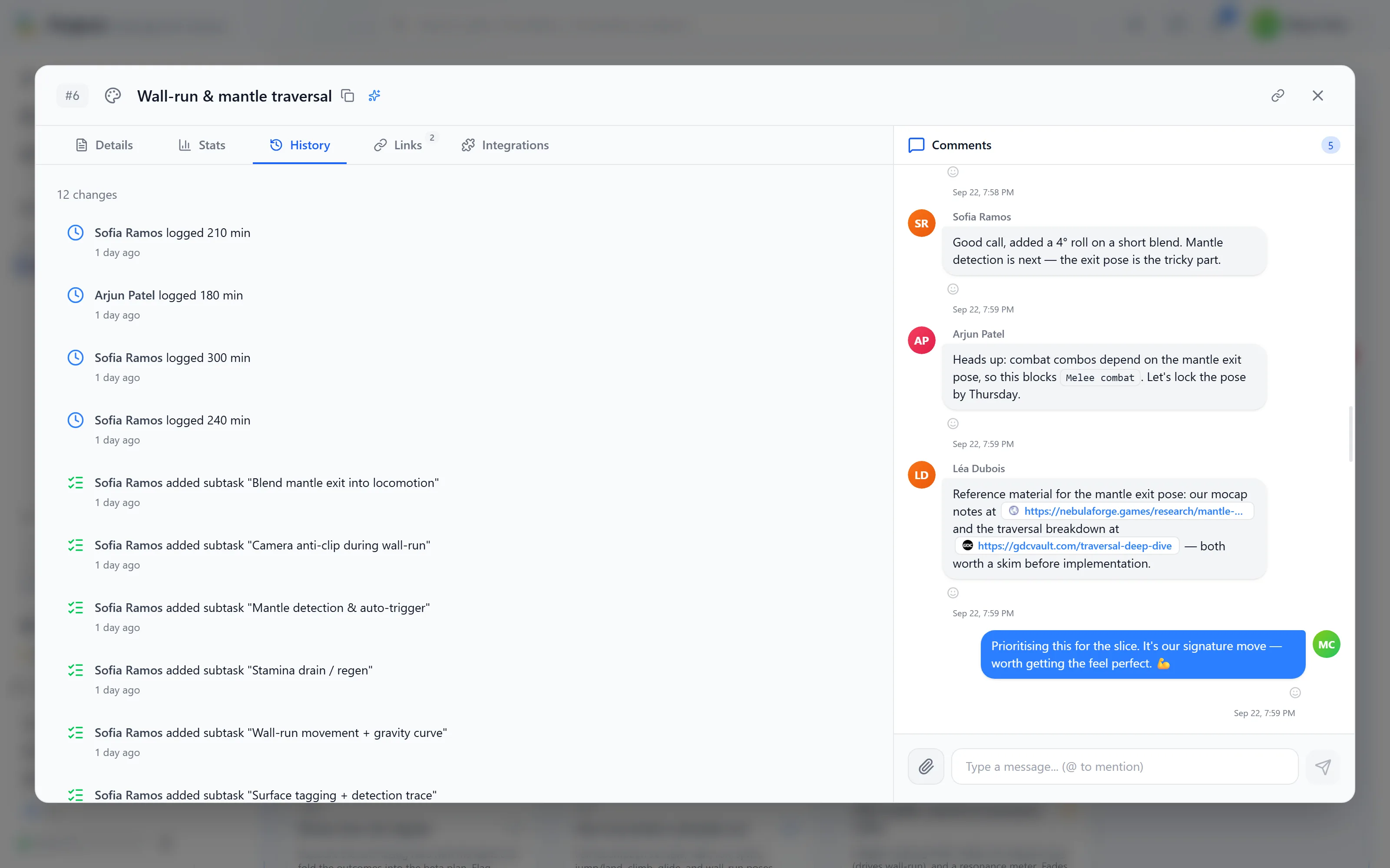 Projects.ink task sub-tasks and history for QA