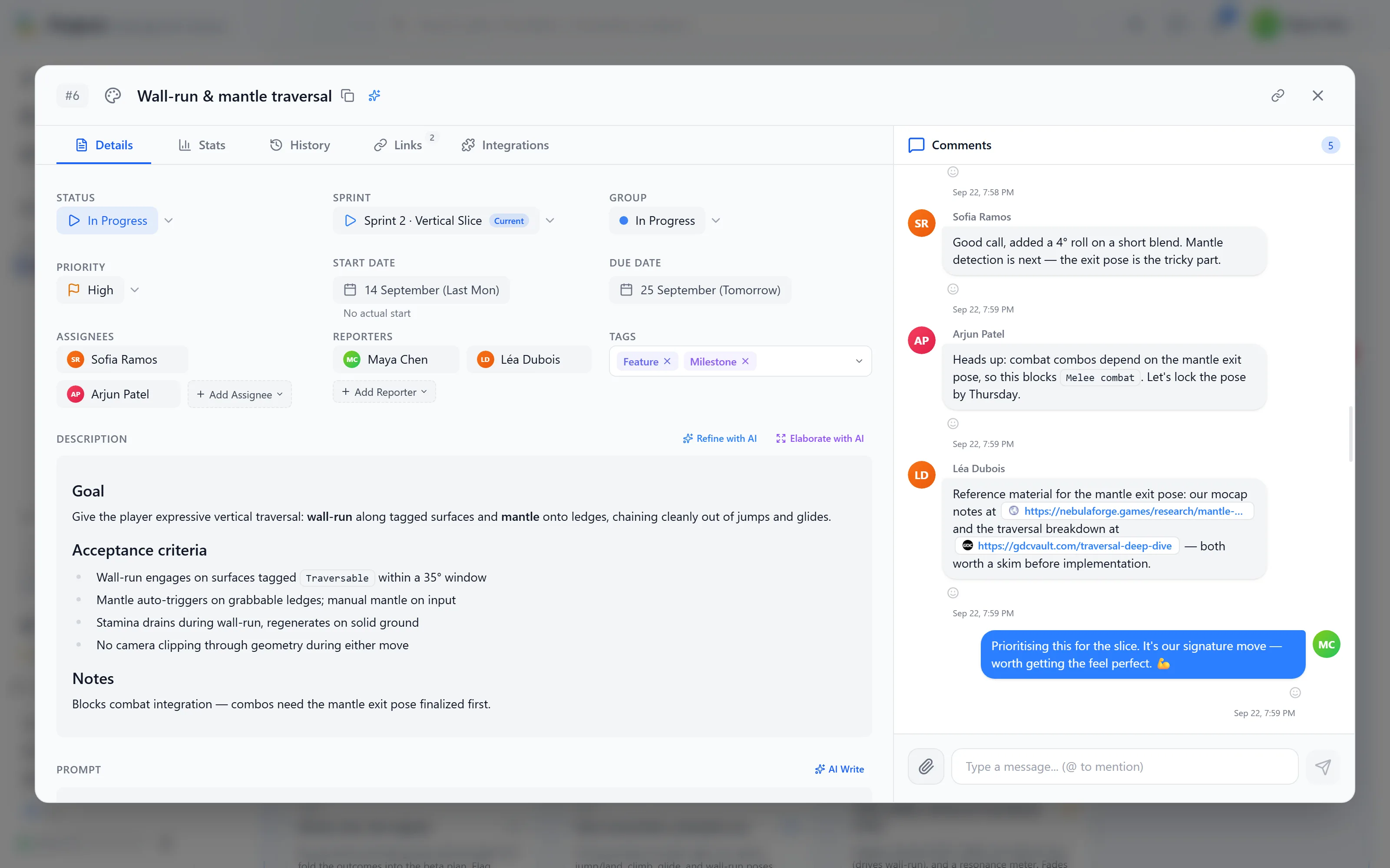 Task detail modal
